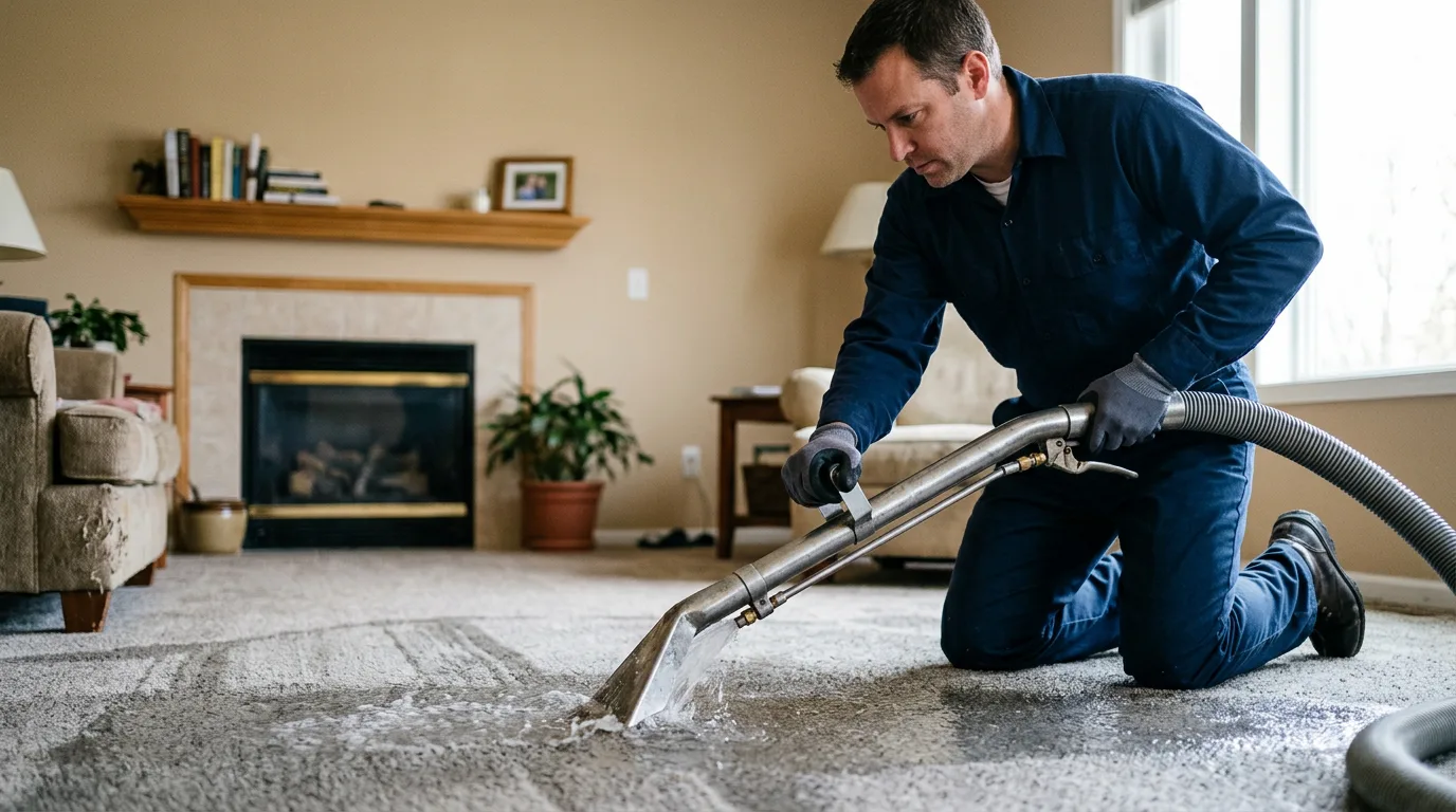 Water damage restoration technician working near La Villa, TX